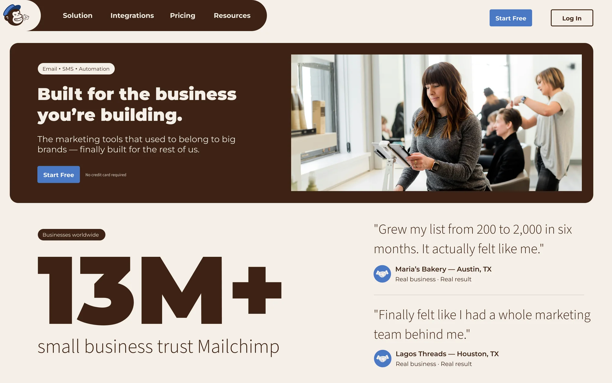 Mailchimp redesigned home page