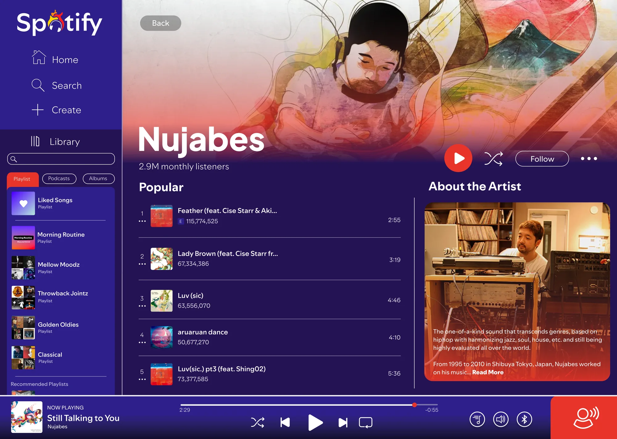 Redesigned desktop artist page