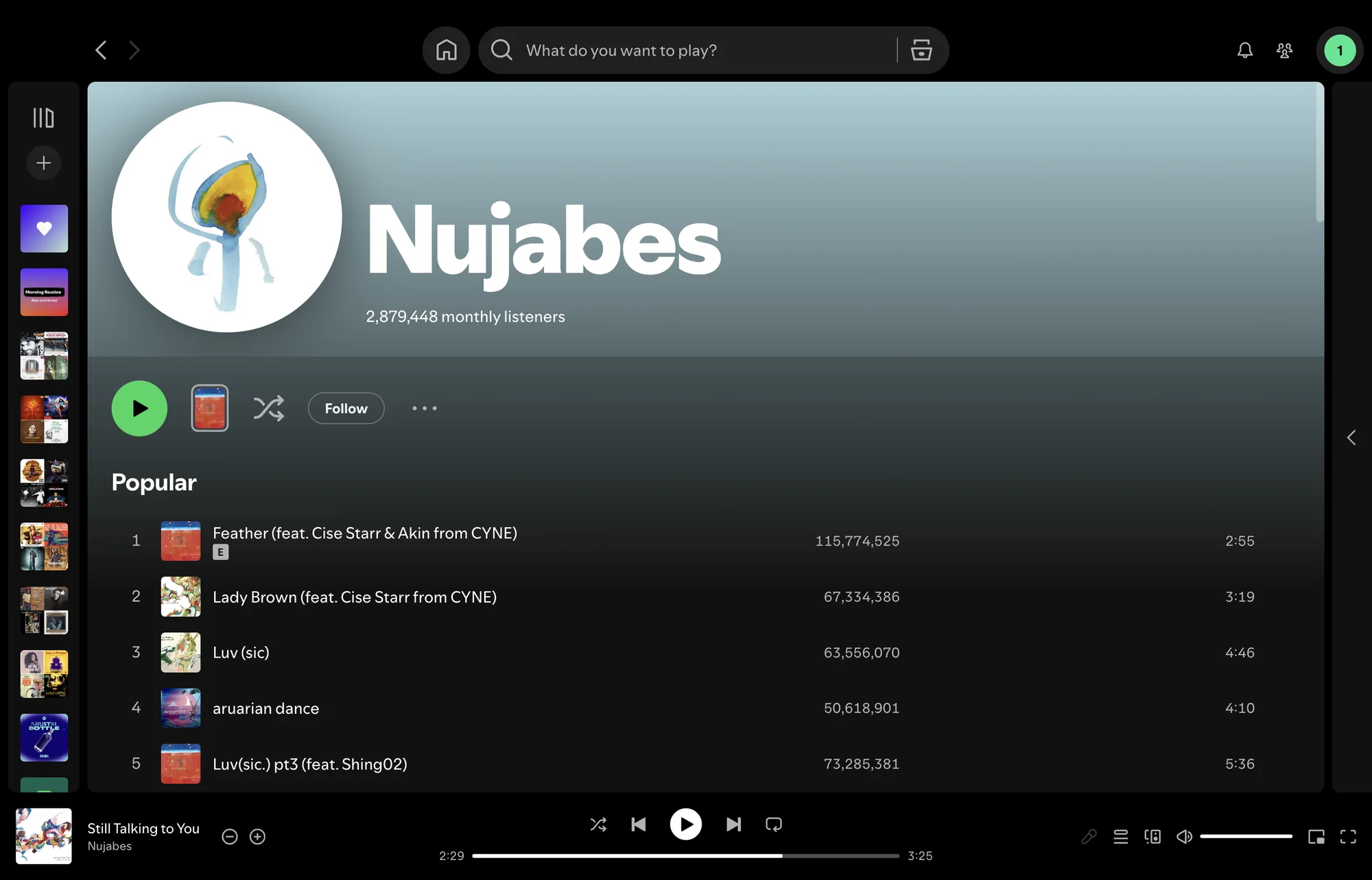 Current Spotify desktop artist page