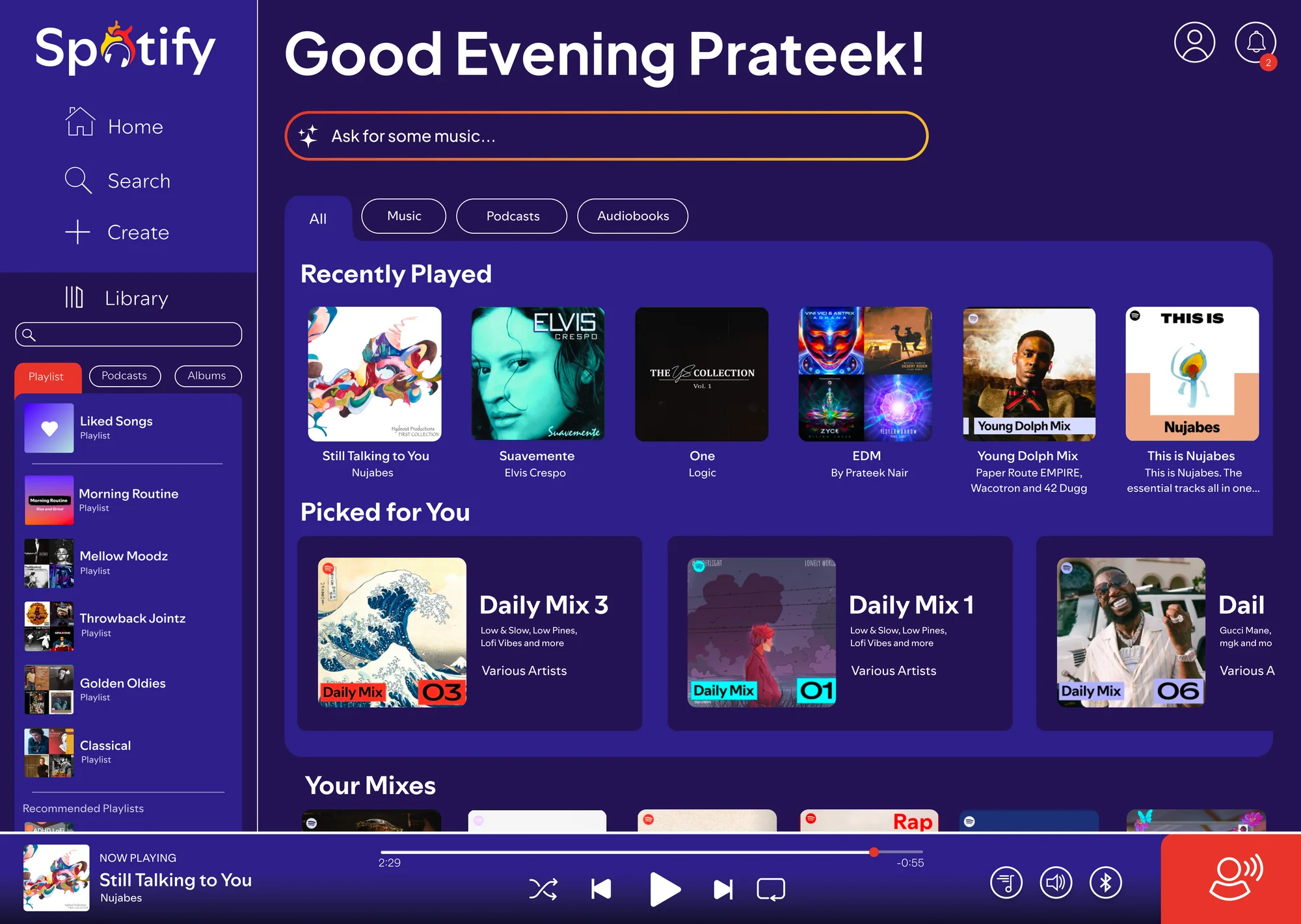 Spotify redesigned home page